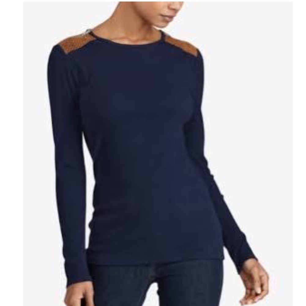 Ralph Lauren navy top with brown shoulders NWT